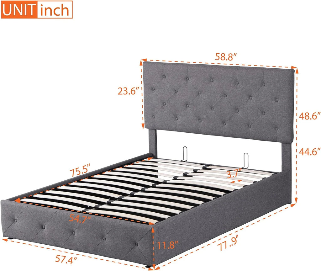Grey Full Size Upholstered Platform Bed With Storage L342