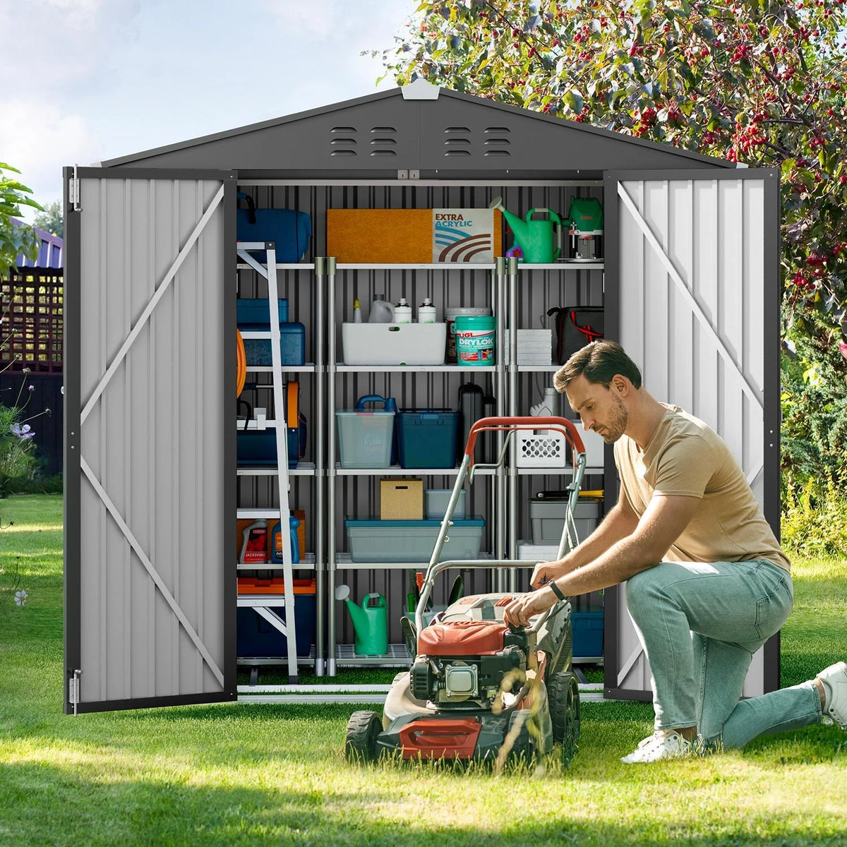 Dark Gray Metal Garden Shed W717170