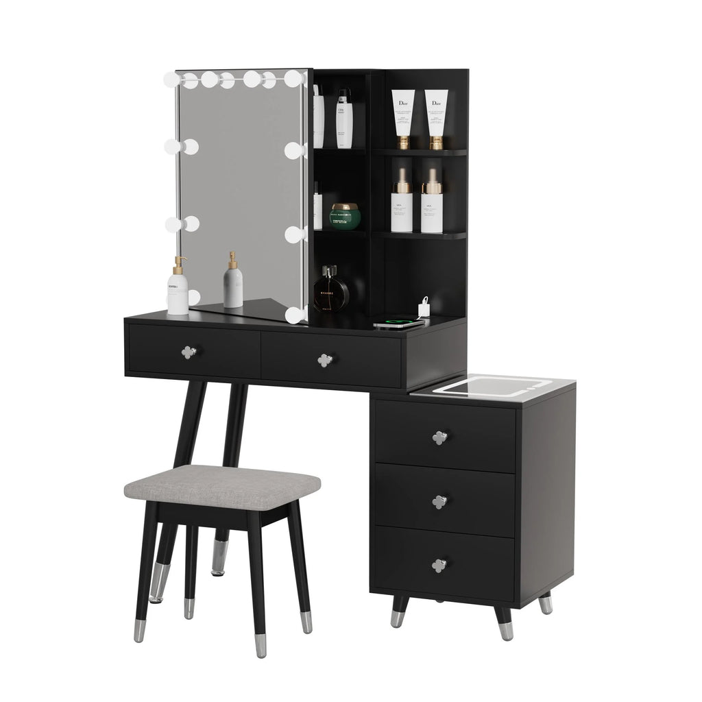 Black Vanity Table with Lighted Mirror Y639