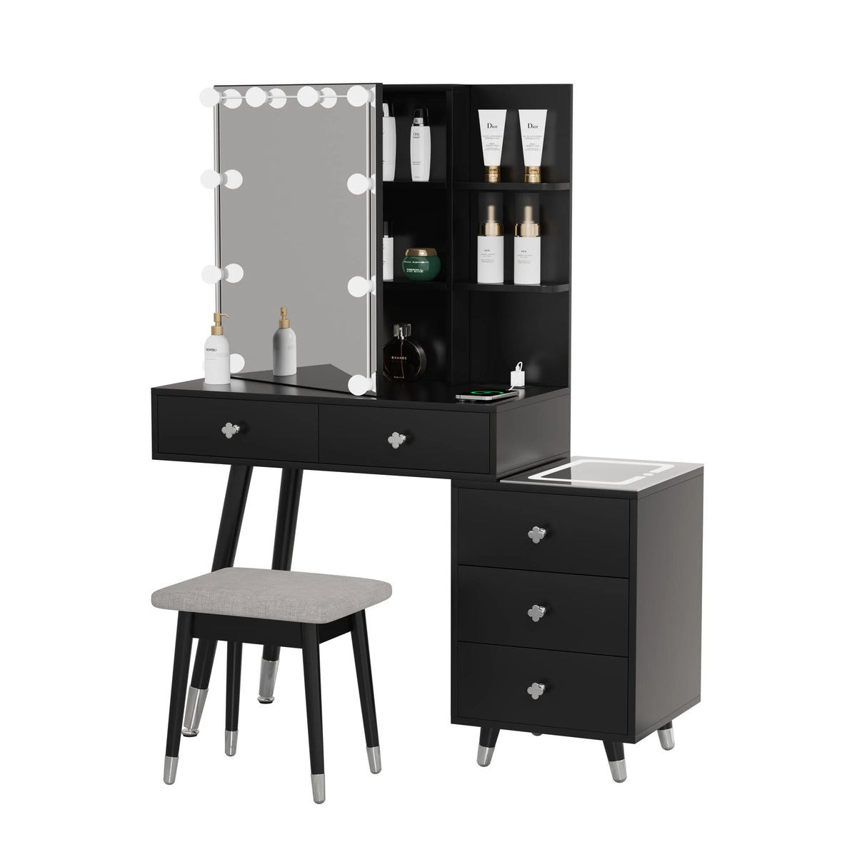 Black Vanity Table with Lighted Mirror Y639
