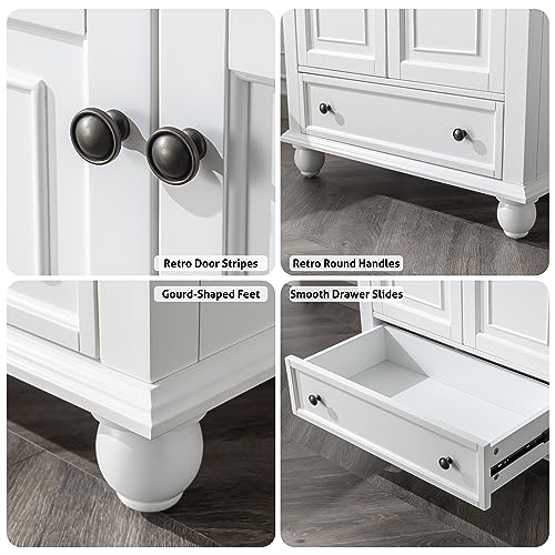 30" Bathroom Vanity Sink Combo with Painted Solid Wood Construction, Undermount Ceramic Sink with Matte Black Faucet & Drain, Pure White F45485