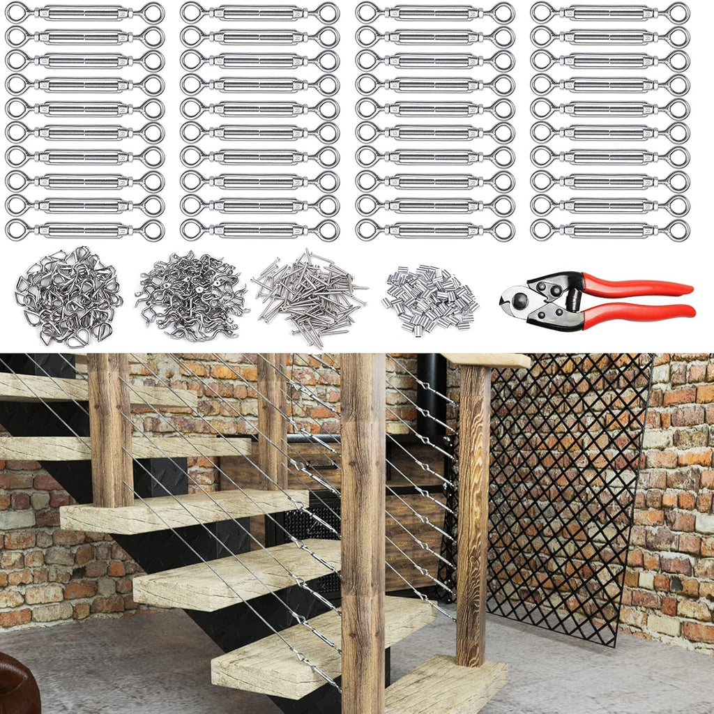 10 Set 1/8 Cable Railing Kit Hardware Heavy Duty Turnbuckle M5 Eye to Eye Stainless Steel I770756