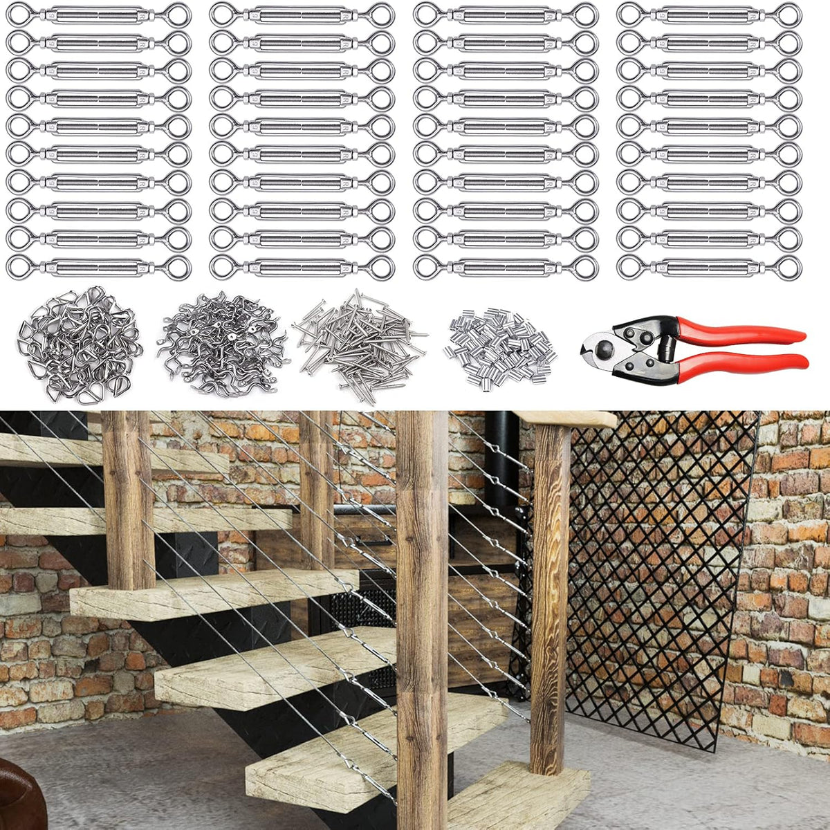 10 Set 1/8 Cable Railing Kit Hardware Heavy Duty Turnbuckle M5 Eye to Eye Stainless Steel I770756