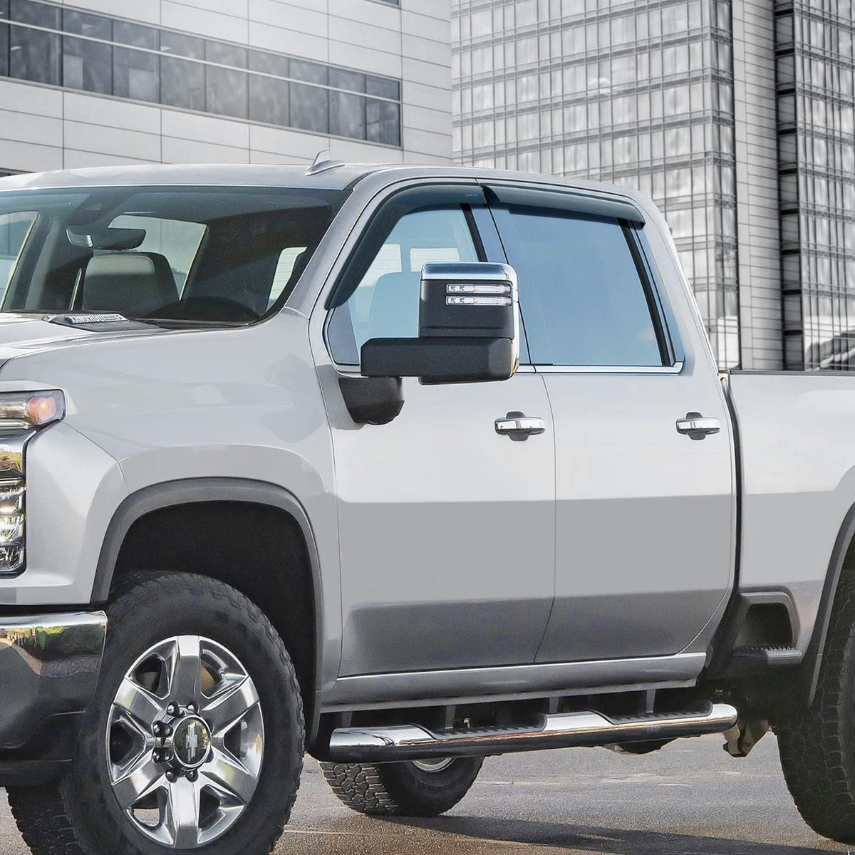 Rain Guards for Chevrolet Silverado GMC Sierra 2500HD Crew Cab, Tape-on Window Deflectors, 4pcs Q57796