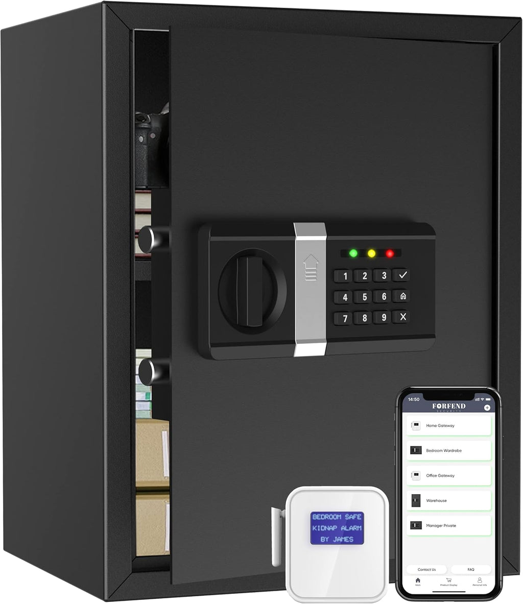 Smart Safe Box with App Remote Control, WiFi Gateway, Kidnap Alarm, Tamper Detection, Wall Mounted Home Safe D739586