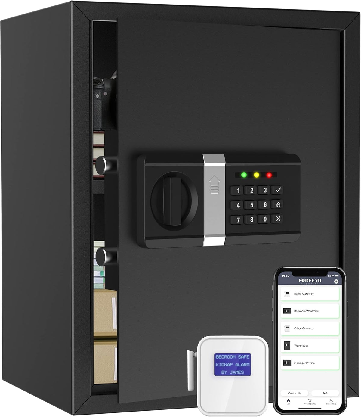 Smart Safe Box with App Remote Control, WiFi Gateway, Kidnap Alarm, Tamper Detection, Wall Mounted Home Safe D739586