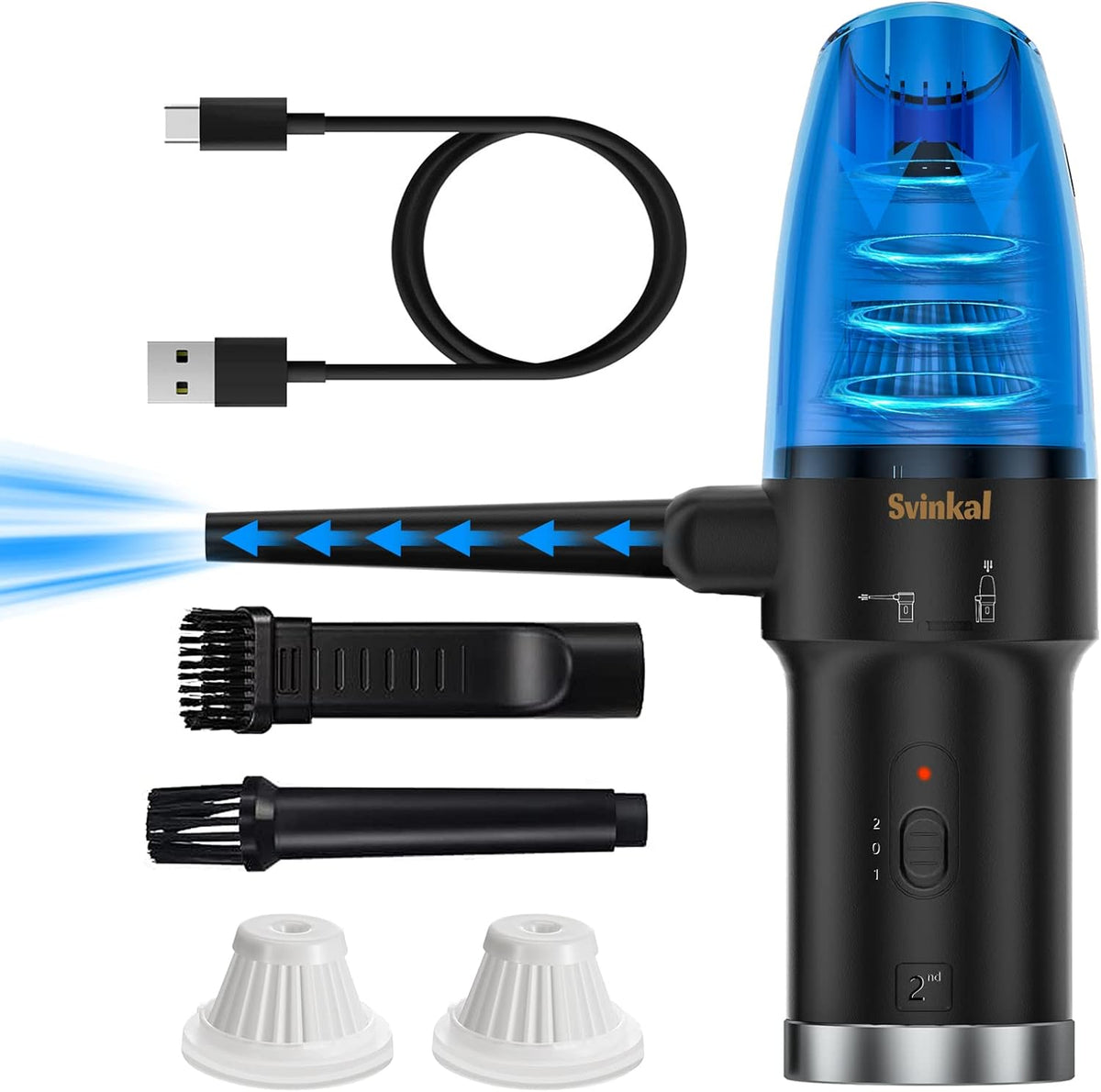 Compressed Air Duster & Vacuum 2-in-1, 77000RPM Electric Air Duster, 6000mAh Cordless Air Blower, Pack of 2 X773