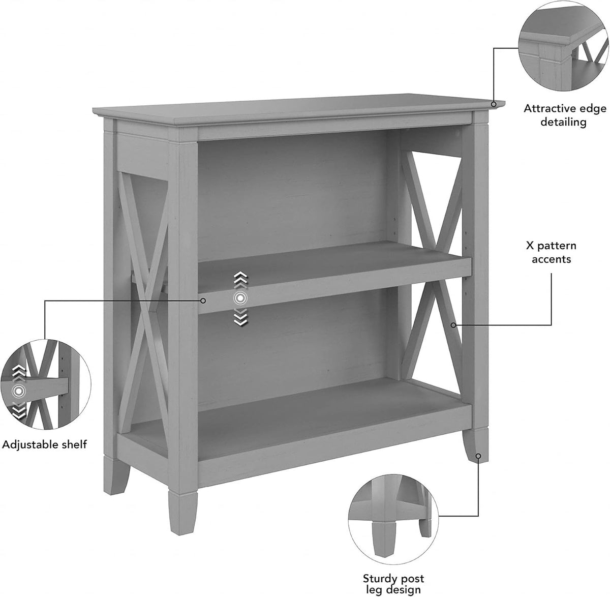 2 Shelf Bookcase in Cape Cod Gray H307