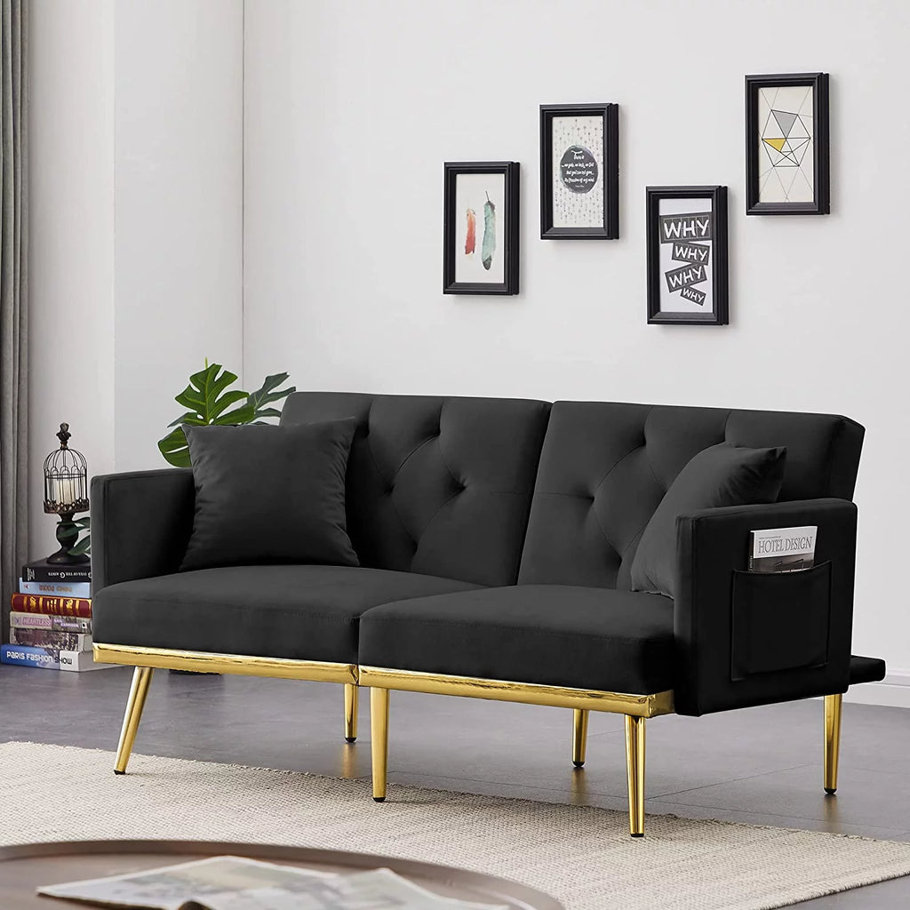 Black Convertible Futon Sofa Bed with Side Pocket O469