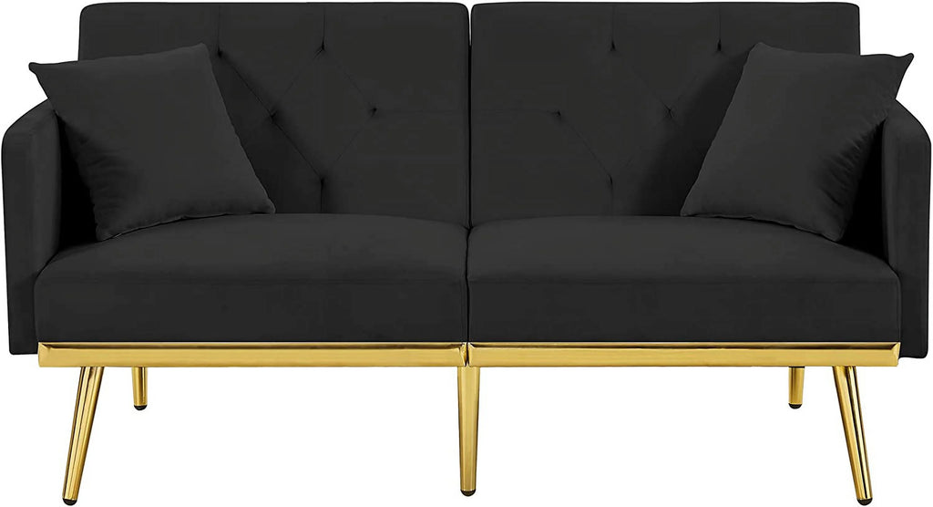 Black Convertible Futon Sofa Bed with Side Pocket O469