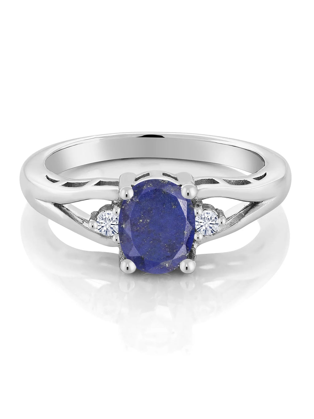 925 Sterling Silver Blue Lapis and White Moissanite 3 Stone Engagement Ring B491380