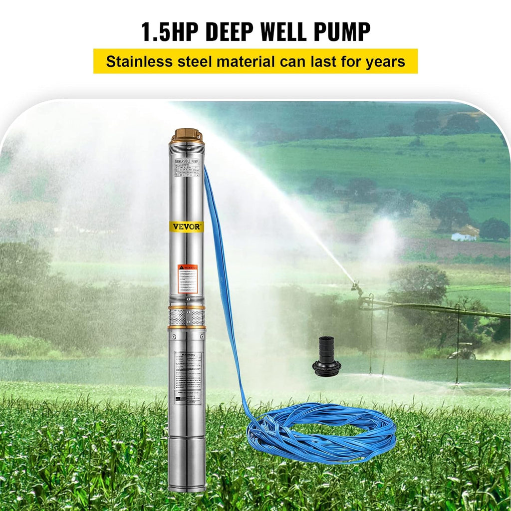 Stainless Steel Submersible Well Pump 1.5 HP 110V 131ft Cable 24GPM C2216
