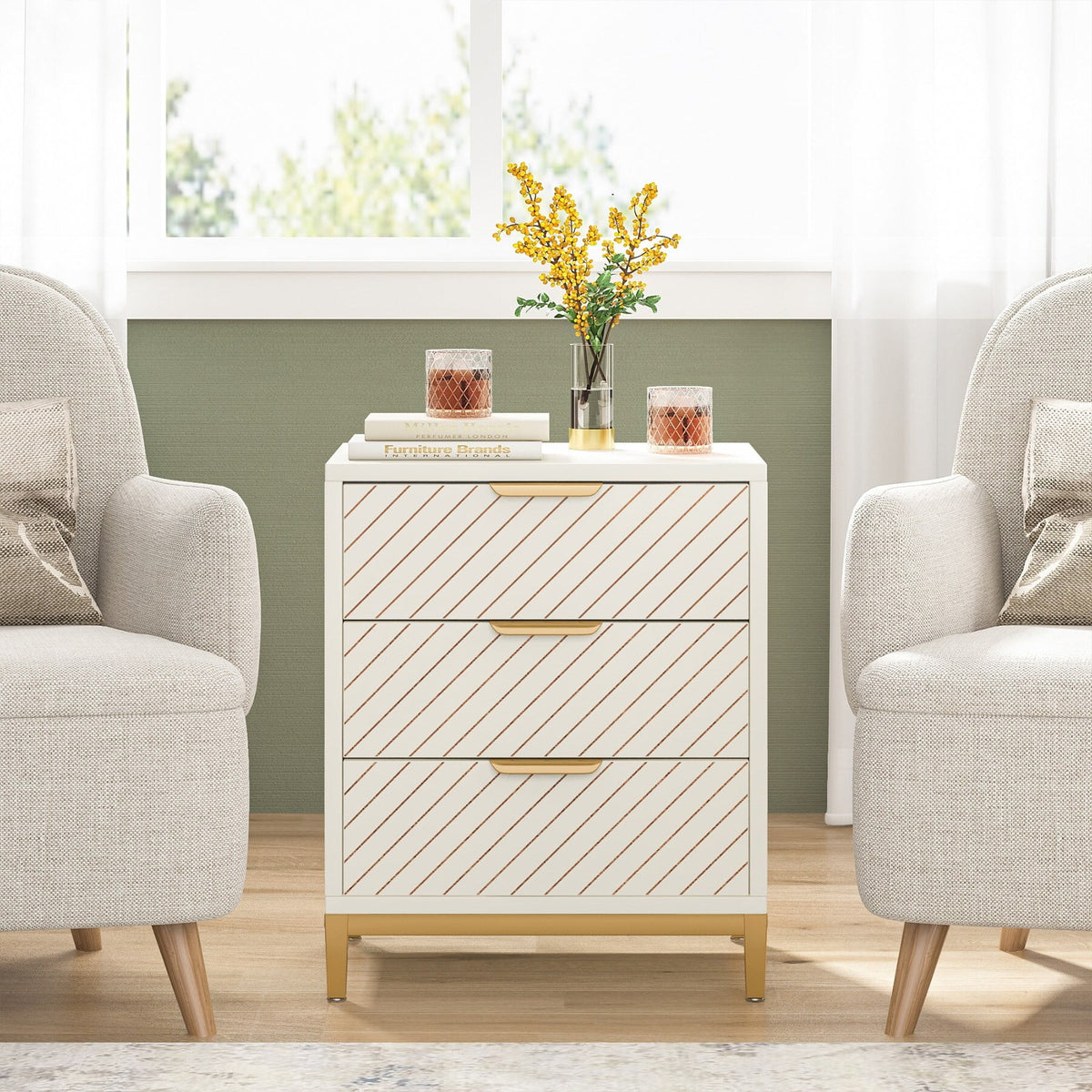 Light Wood Grain Nightstand with Drawers A624