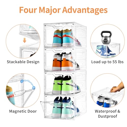 12 Pack Clear Plastic Stackable Shoe Storage Boxes F723506