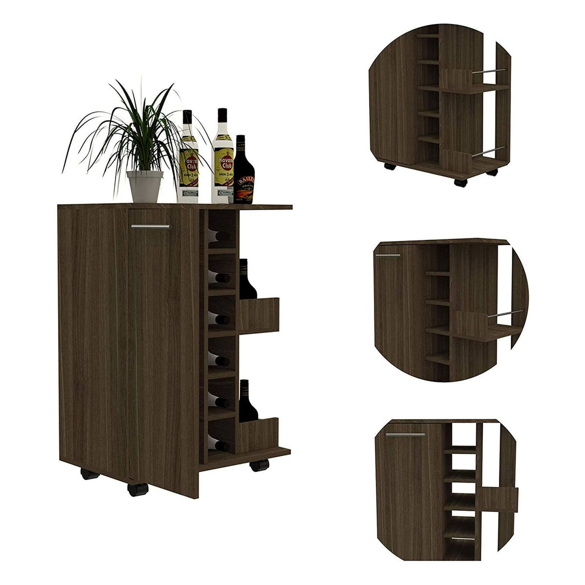 Weathered Oak Bar Cart Cabinet Q938