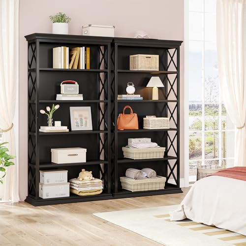 6-Tier 71 Inches Industrial Tall Bookcase, Brown and Black X4389