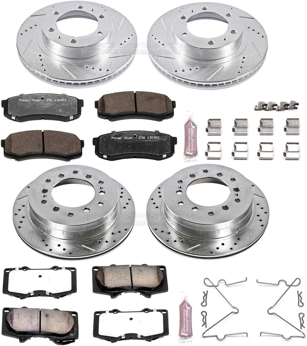 Front and Rear Carbon Fiber Ceramic Brake Kit with Drilled/Slotted Brake Rotors P34488