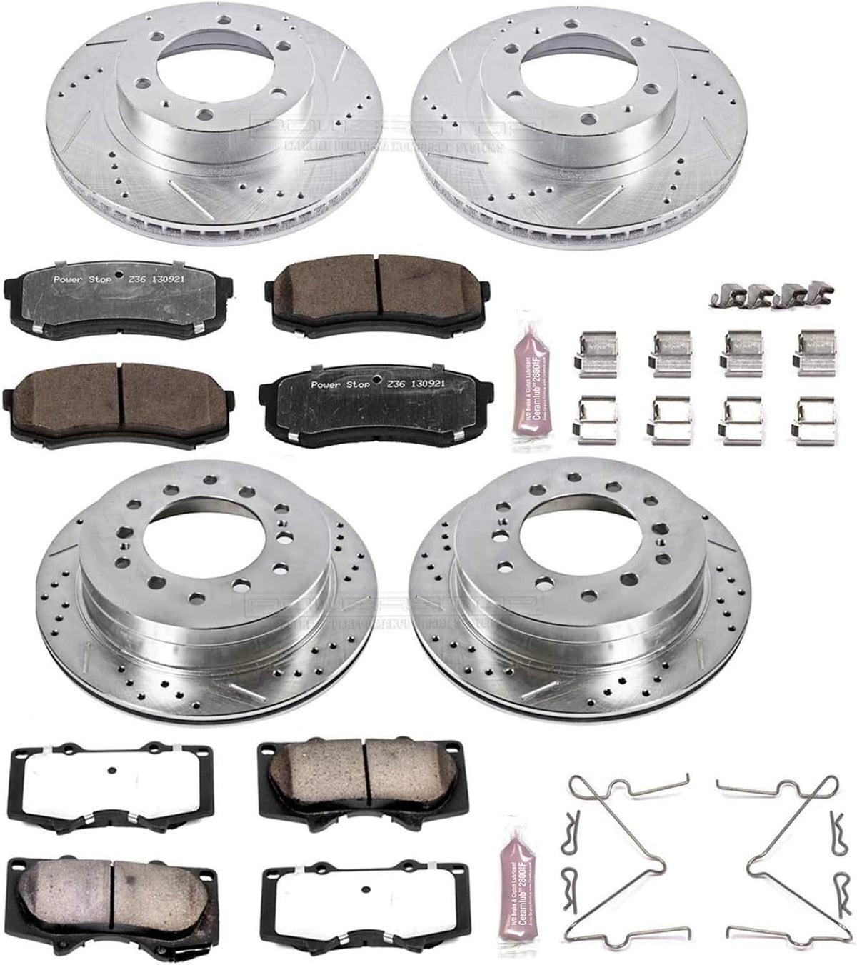 Front and Rear Carbon Fiber Ceramic Brake Kit with Drilled/Slotted Brake Rotors P34488