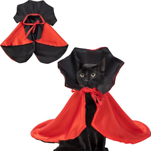 Halloween Cat and Dog Vampire Costume, Adjustable Red Black Cape V5142