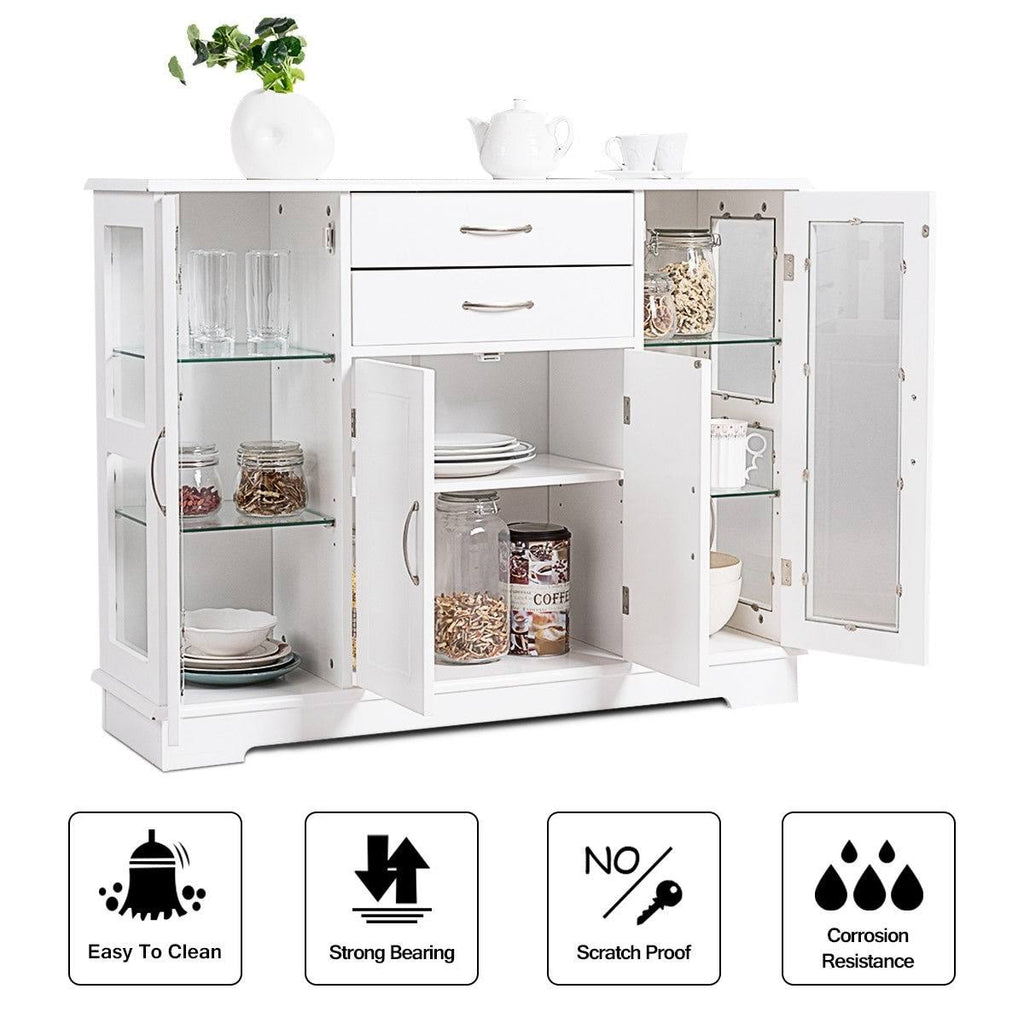 White Buffet Storage Cabinet with Glass Door Drawers H67228
