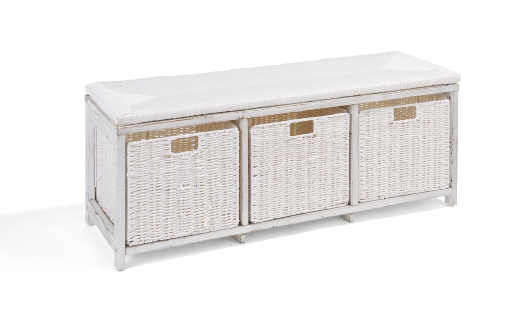 Brown Woven Top Storage Bench with Baskets L21741