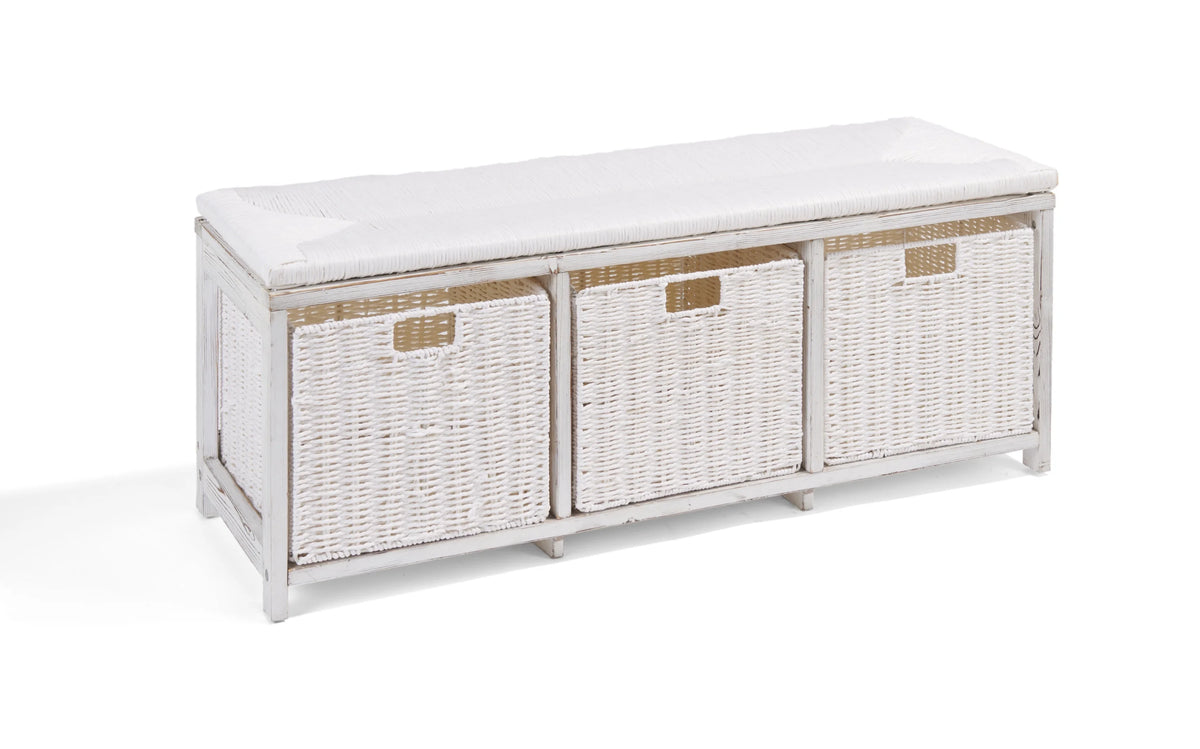 Brown Woven Top Storage Bench with Baskets L21741