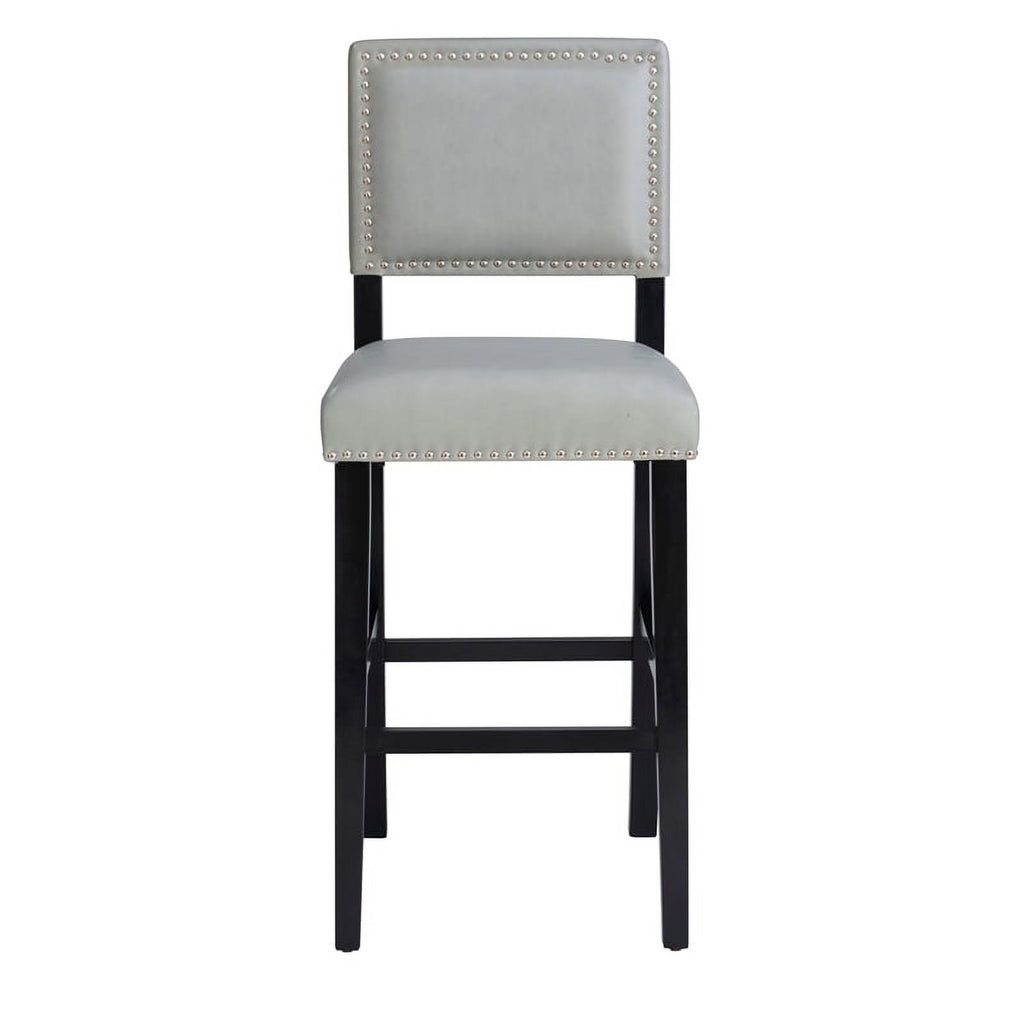 30" Faux Leather & Wood Bar Stool in Dove Gray/Black U301910