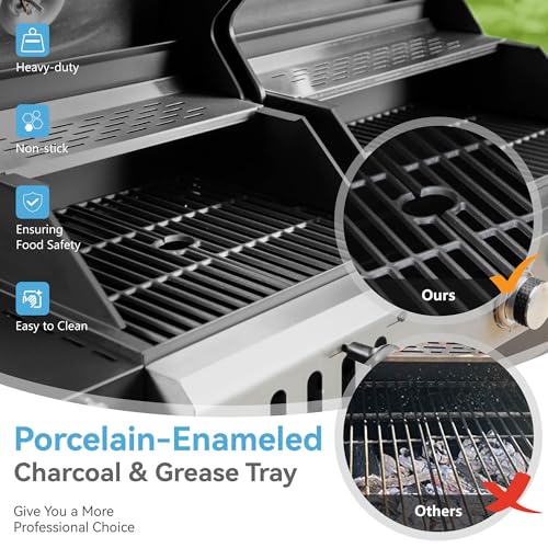 3 Burner Propane Gas and Charcoal Grill Combo with Side Burner, 37,000 BTUs 685 SQIN Dual Fuel Outdoor BBQ Grill Y24814