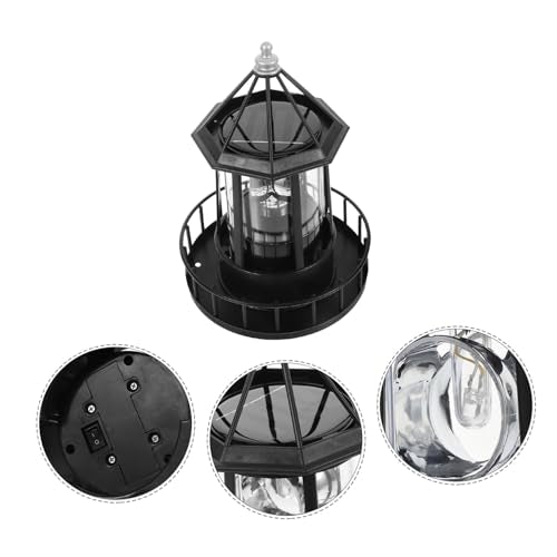 Black Solar Rotating Lighthouse Lawn Ornament T821