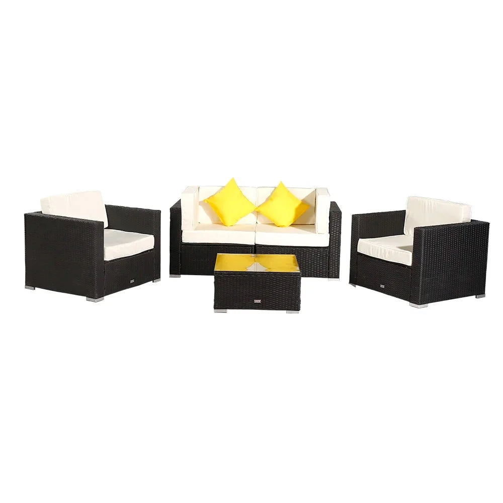 5 Pieces PE Wicker Rattan Patio Sofa Set V620561