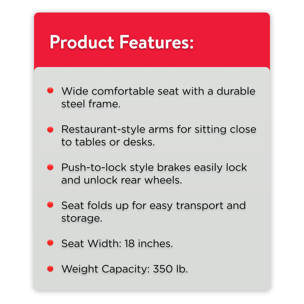 Lightweight Foldable Steel Wheelchair with 18" Seat and Swing-Away Footrests N683