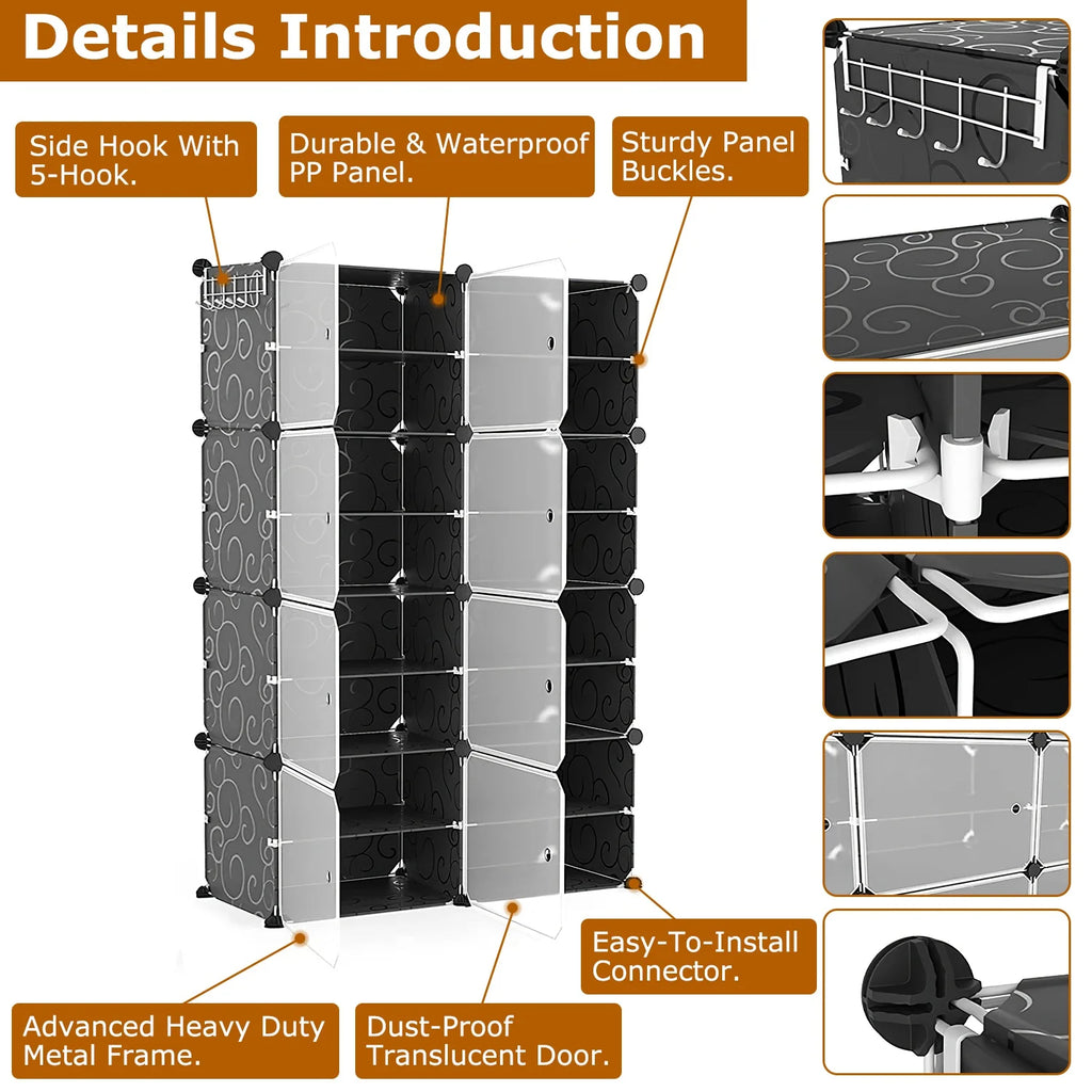 Black 8 Tier Shoe Storage Cabinet H86975