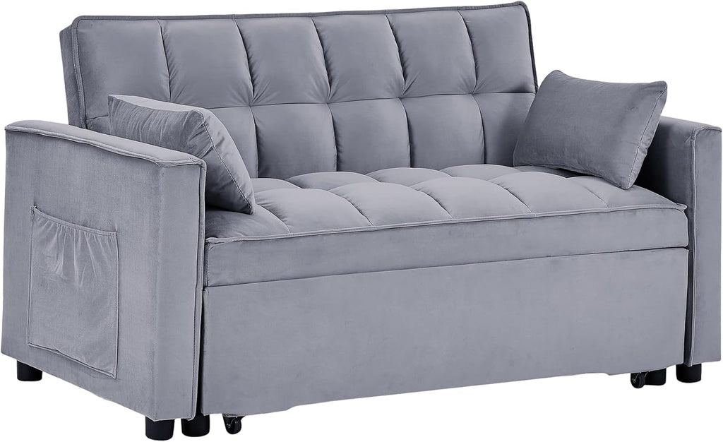 Tufted Velvet Convertible Sleeper Sofa Bed with Pullout Bed V344112