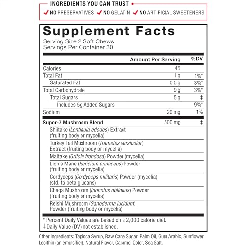 Mushroom Supplement with Lions Mane, Turkey Tail, & Cordyceps, 90 Vegetable Capsules V8228