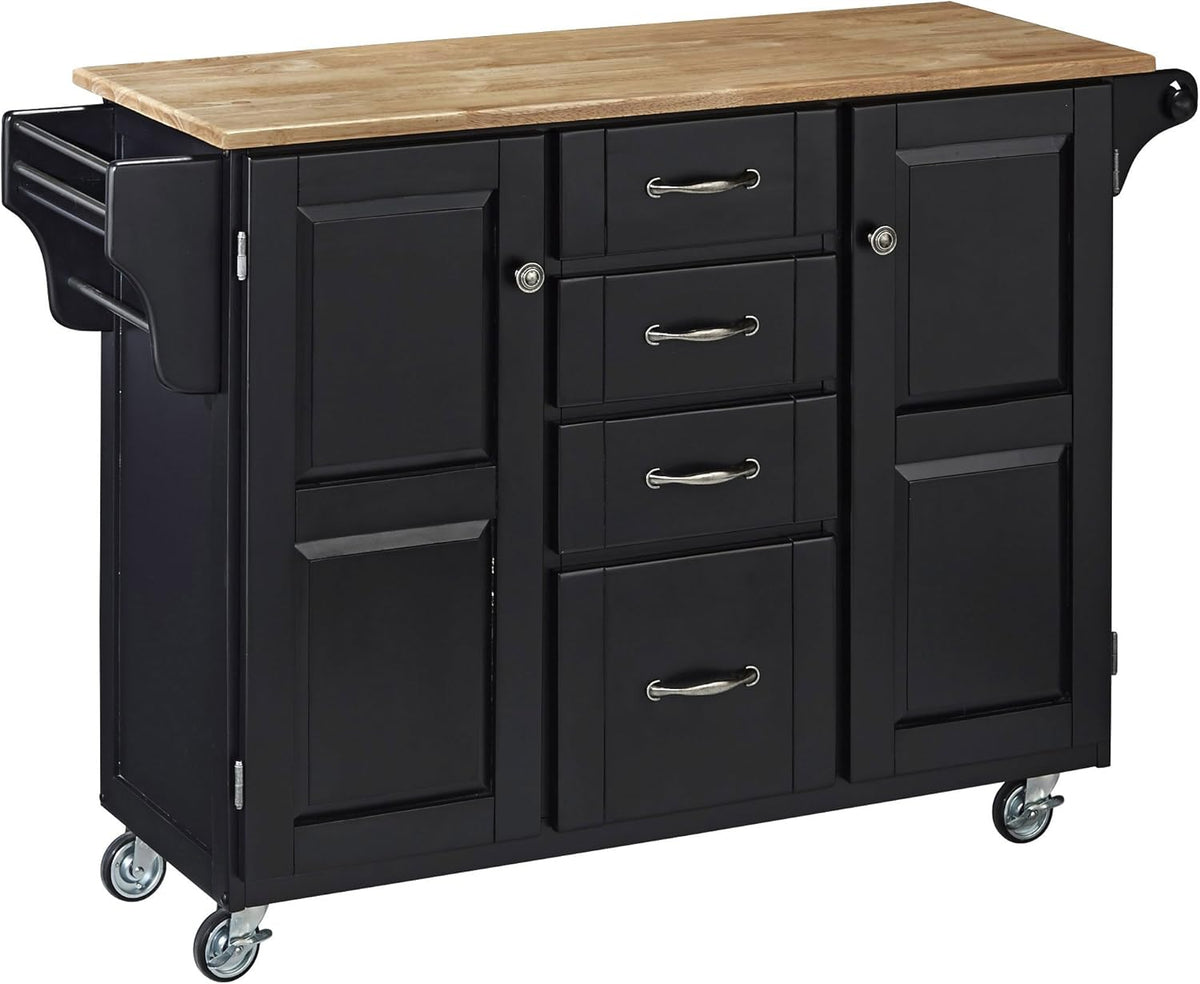 Warm Oak 2 Door Kitchen Cart with Natural Wood Top G955518