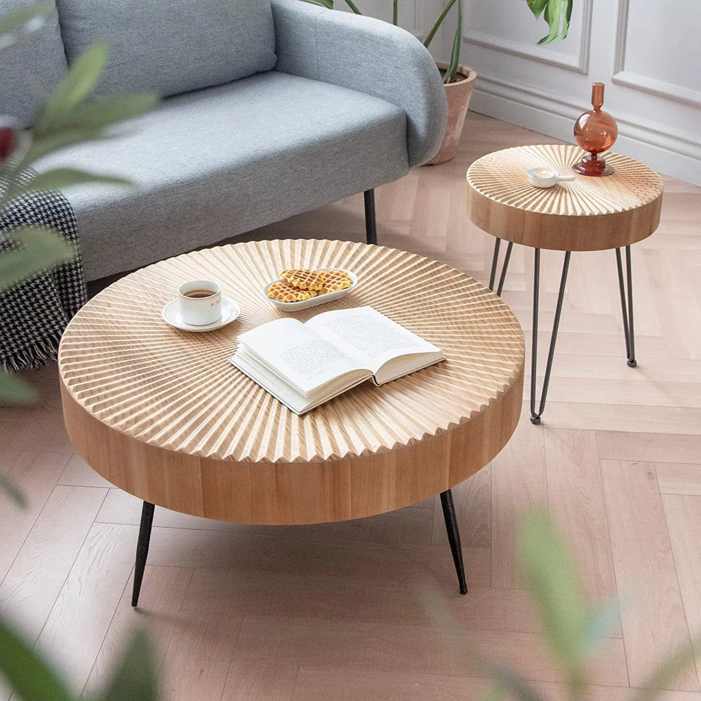 Round Natural Finish Nesting Coffee Table Set Z871