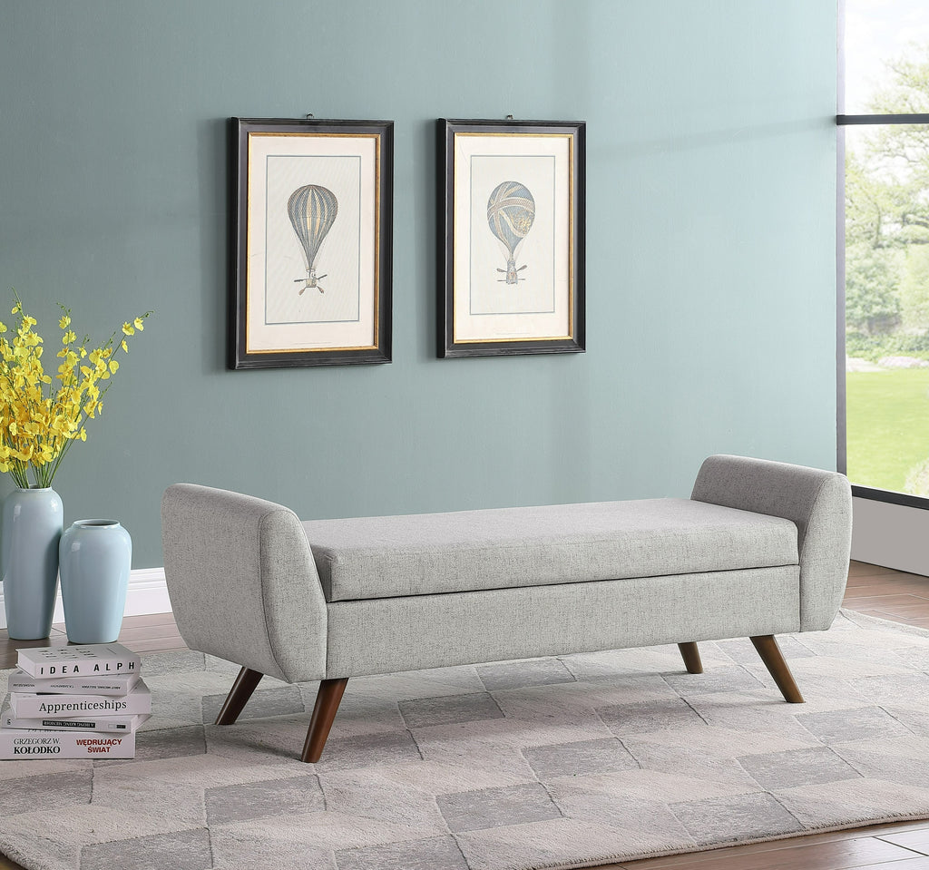 Gray Woven Storage Bench with Wood Legs S79245