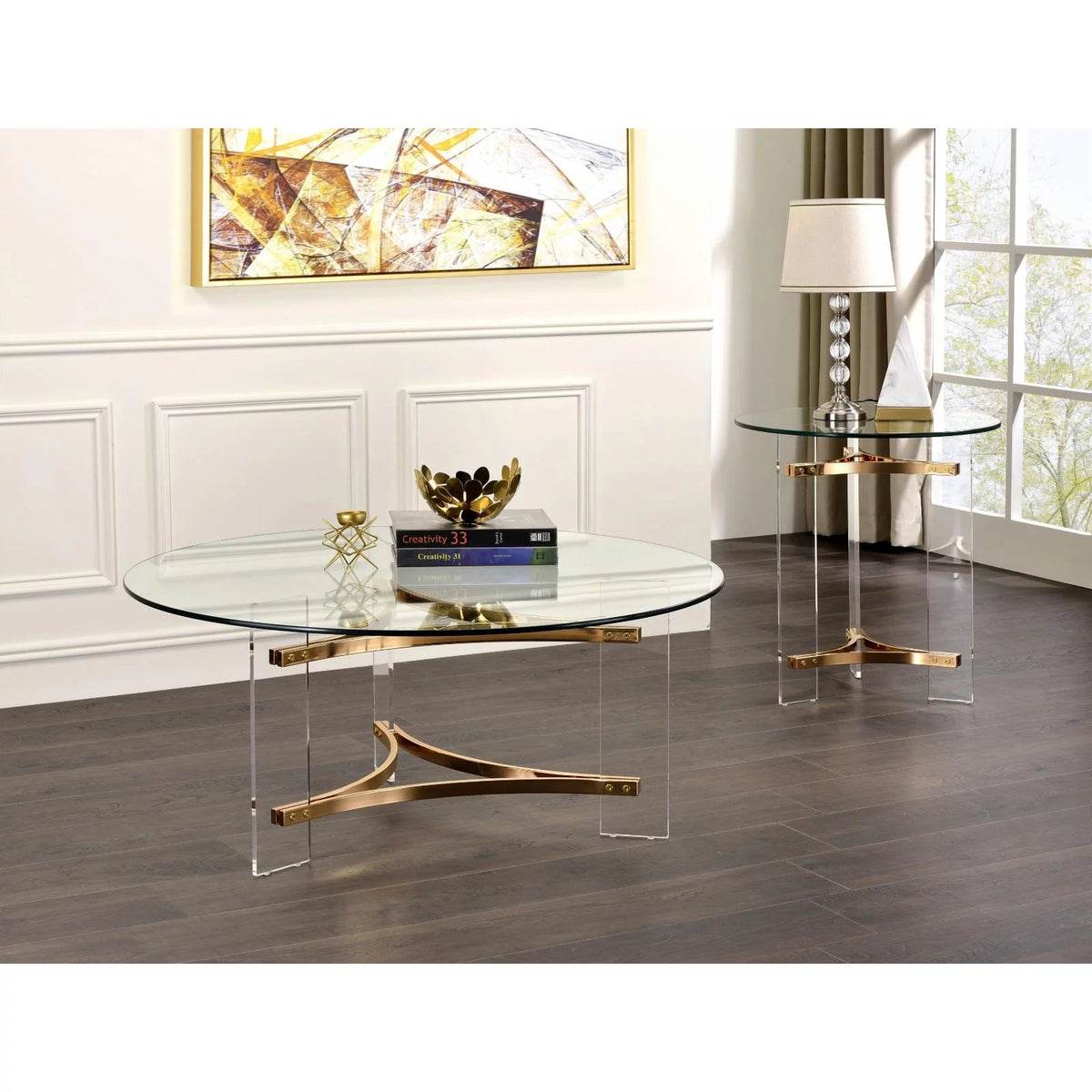 Round Tempered Glass Top End Table C9073