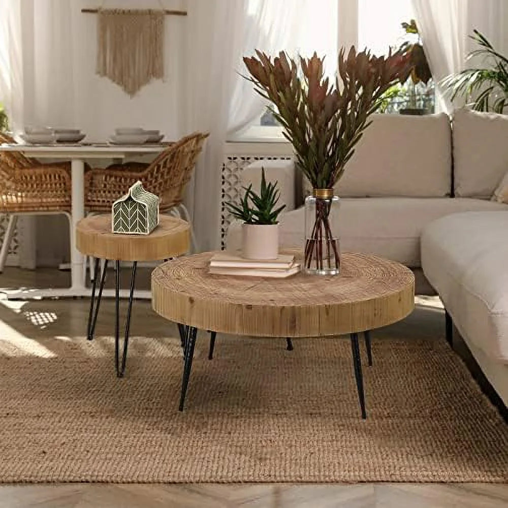 Round Coffee Table Set of 2 Solid Wood Side and End Table M9218