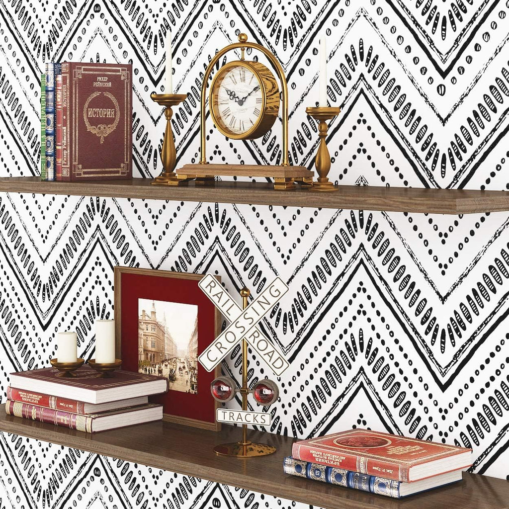 Peel and Stick Wallpaper Black and White Roll 17.7x78.8 Inch Z523131