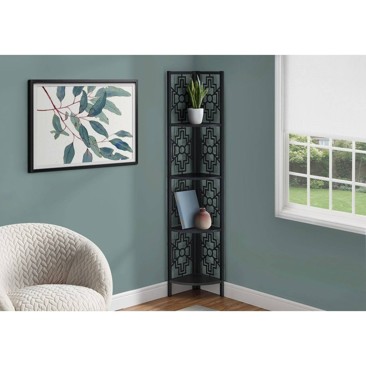 Black 62-Inch 4-Tier Corner Bookshelf V146121