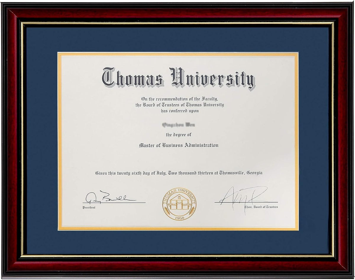 Diploma Frame Real Wood Glass Golden Rim 8.5x11 Inch with Mat 11x14 Inch Without Mat Double Mat Navy Blue Z246