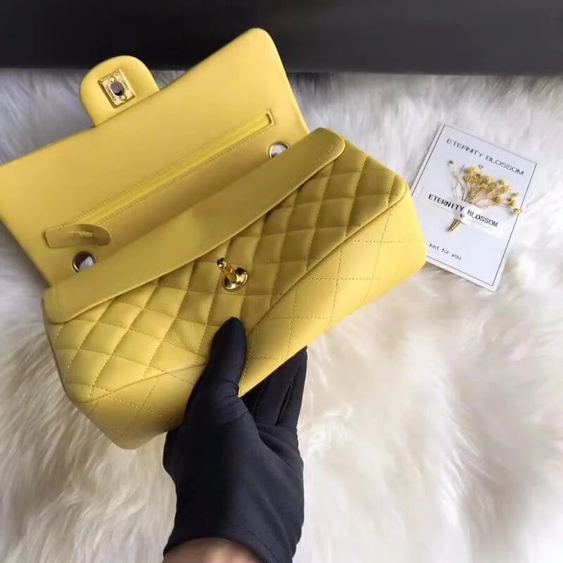 Yellow Lambskin Leather Flap Bag M4629