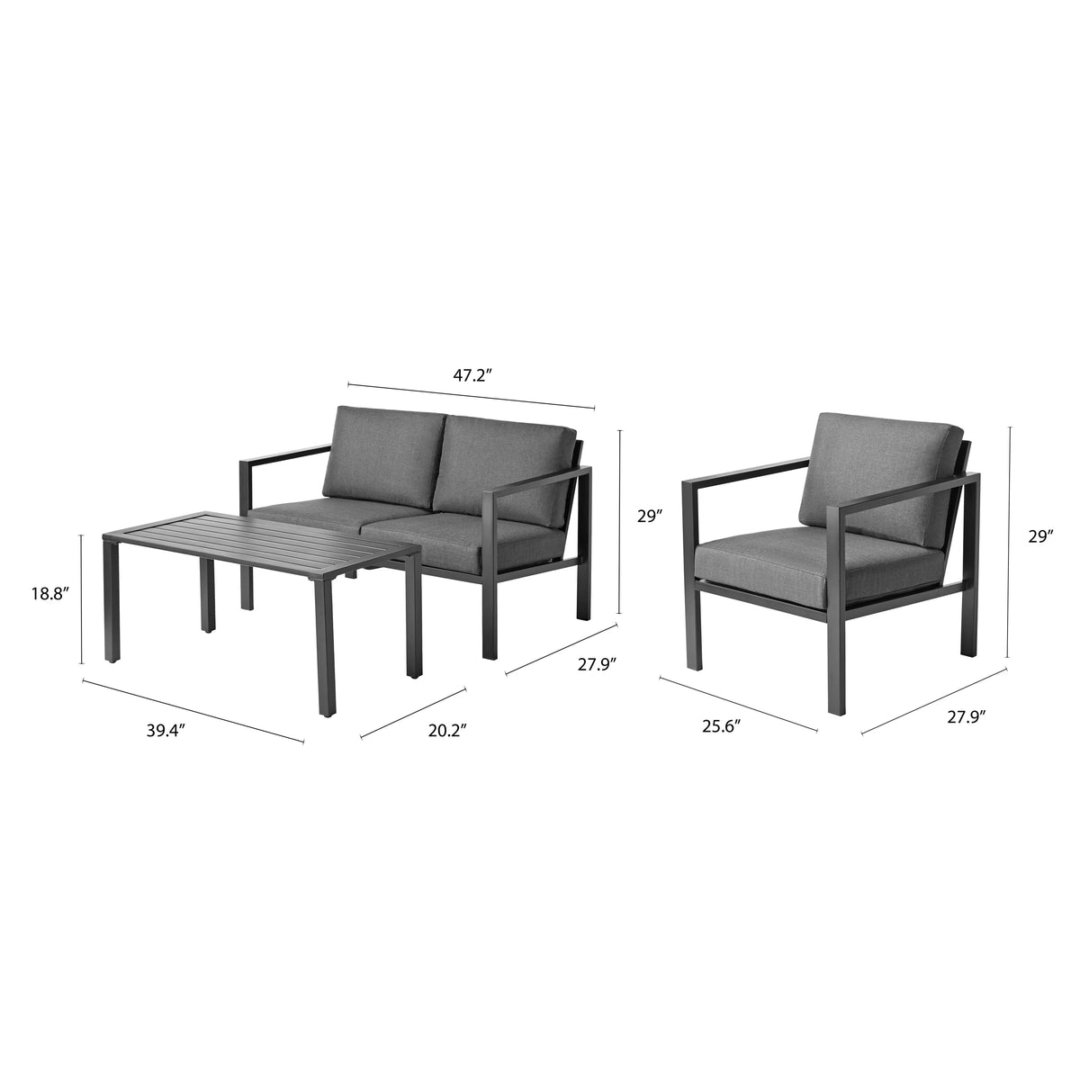 4-Piece Outdoor Patio Conversation Set, Seats 4, Gray Z34492