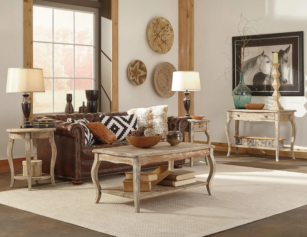 Reclaimed Wood Round End Table A7730