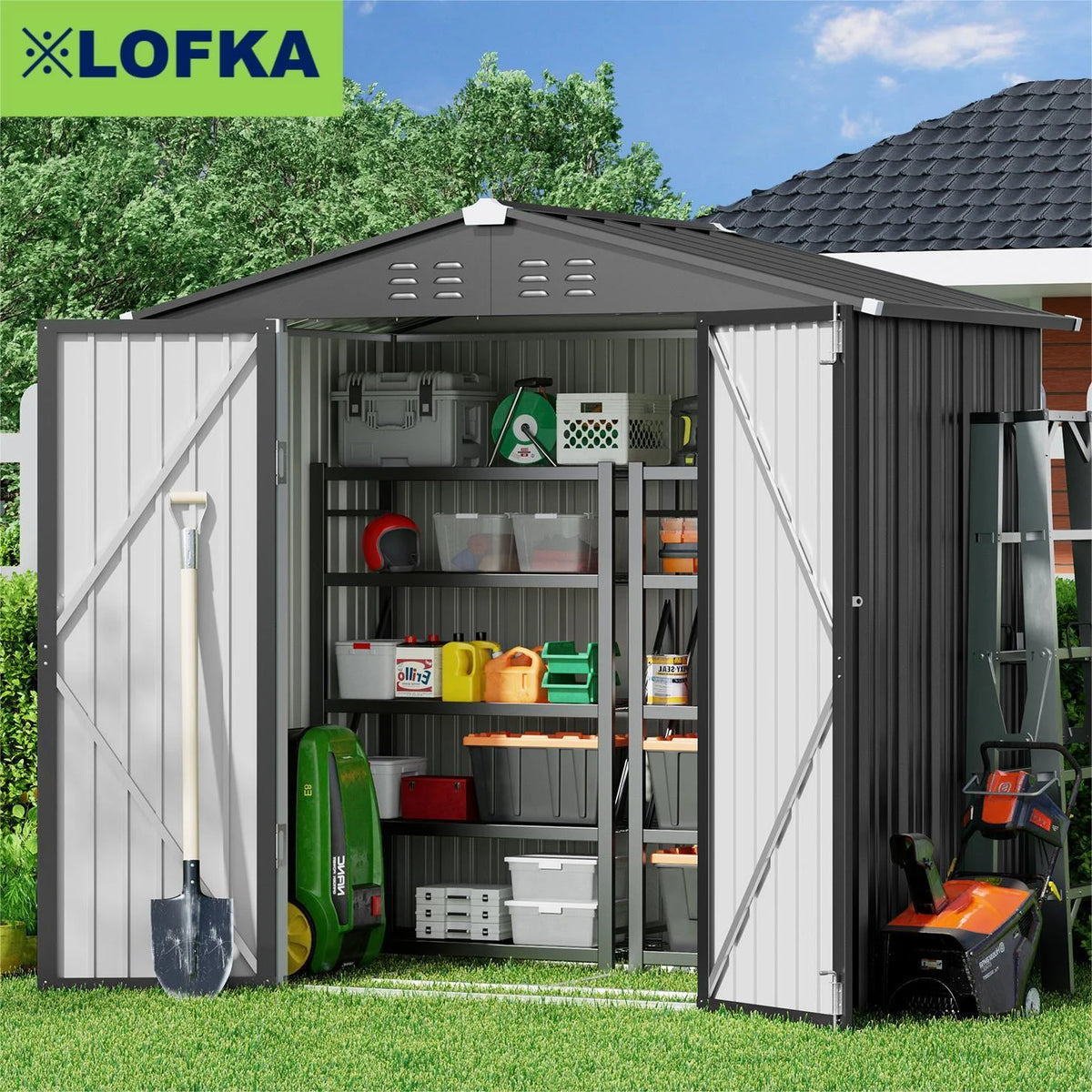 Dark Gray Metal Garden Shed W717170