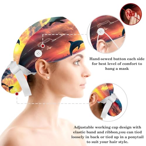Cotton Scrub Caps with Buttons and Sweatband D571