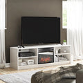 65 TV Stand with Electric Fireplace Insert and 4 Shelves Ivory Oak B4004