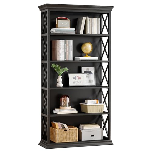 6-Tier 71 Inches Industrial Tall Bookcase, Brown and Black X4389