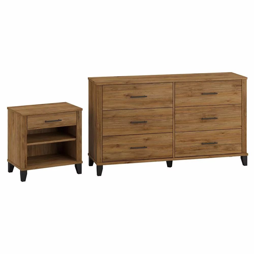 6 Drawer Dresser and Nightstand Set in Walnut Q7625